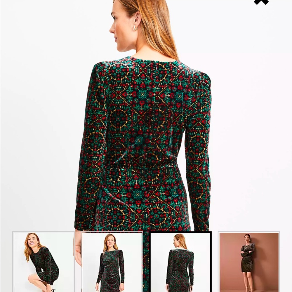 LOFT Ornamental Floral Shirred Velvet Mini Dress in Women’s 14 NWOT Never Worn - Picture 9 of 13
